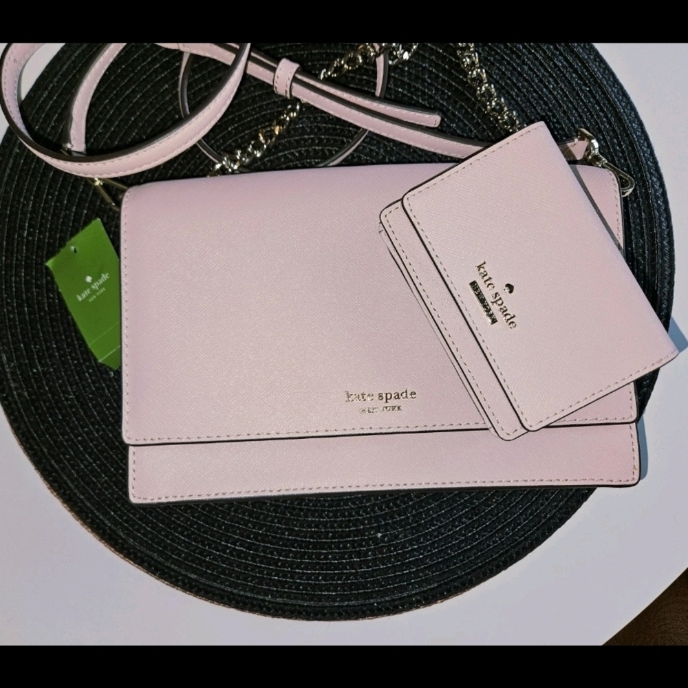 Kate Spade Leather Light Warm Pink Crossbody Bag and Cardholder
